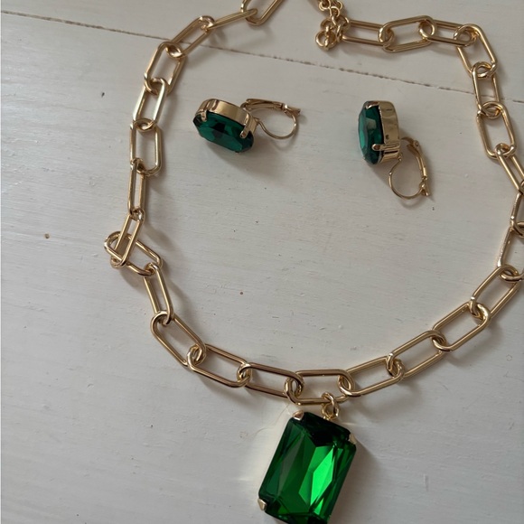 Rebekah Price Sabrina ernite emerald necklace & earrings holidays Swarovski gold - Picture 7 of 10
